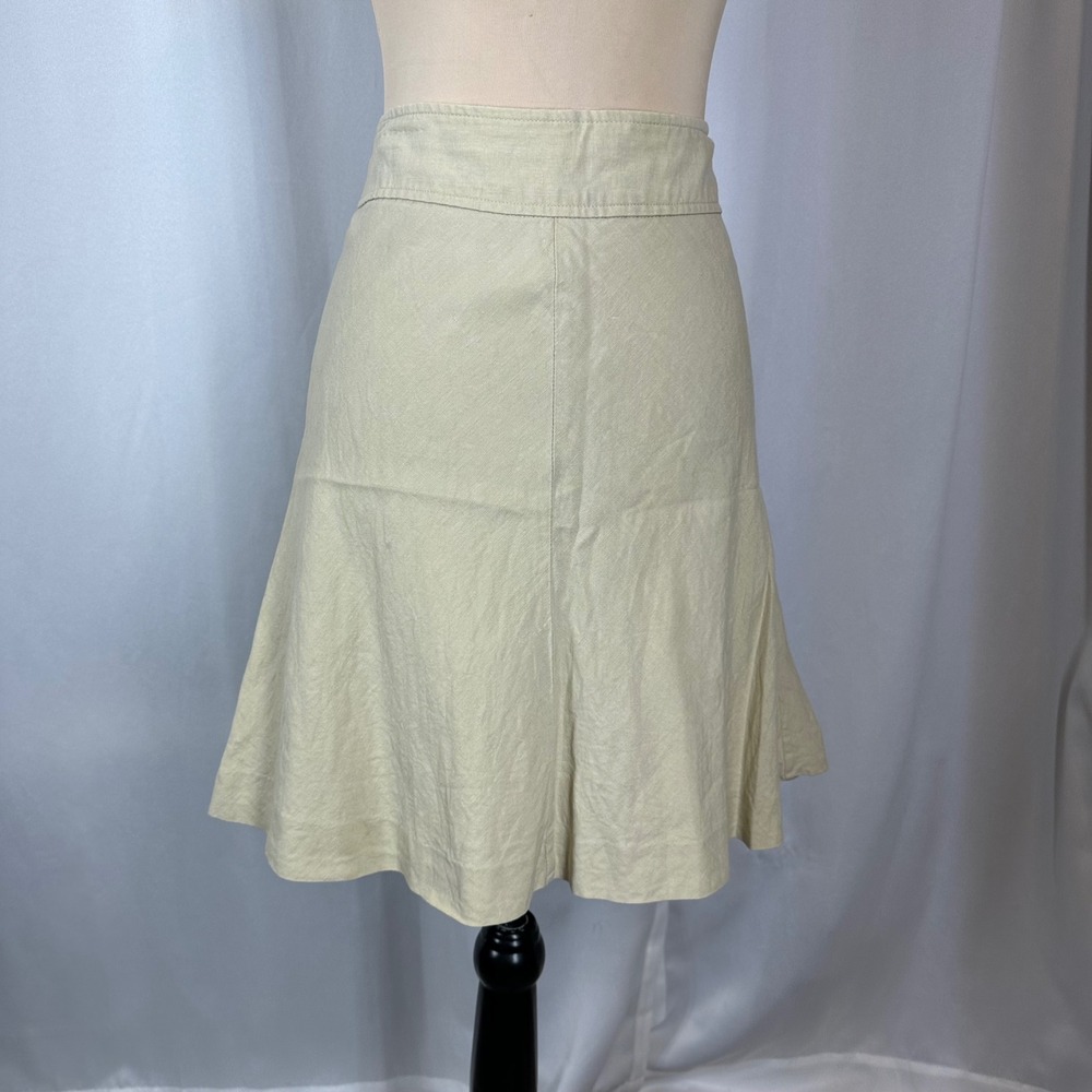 Merona 100% Linen Skirt Womens Size 6 Ivory A-Line Trumpet Lined READ